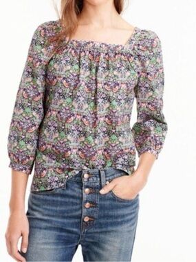 J.Crew Peasant Top in the Liberty London Art Fabric 'Strawberry Thief' size 12
